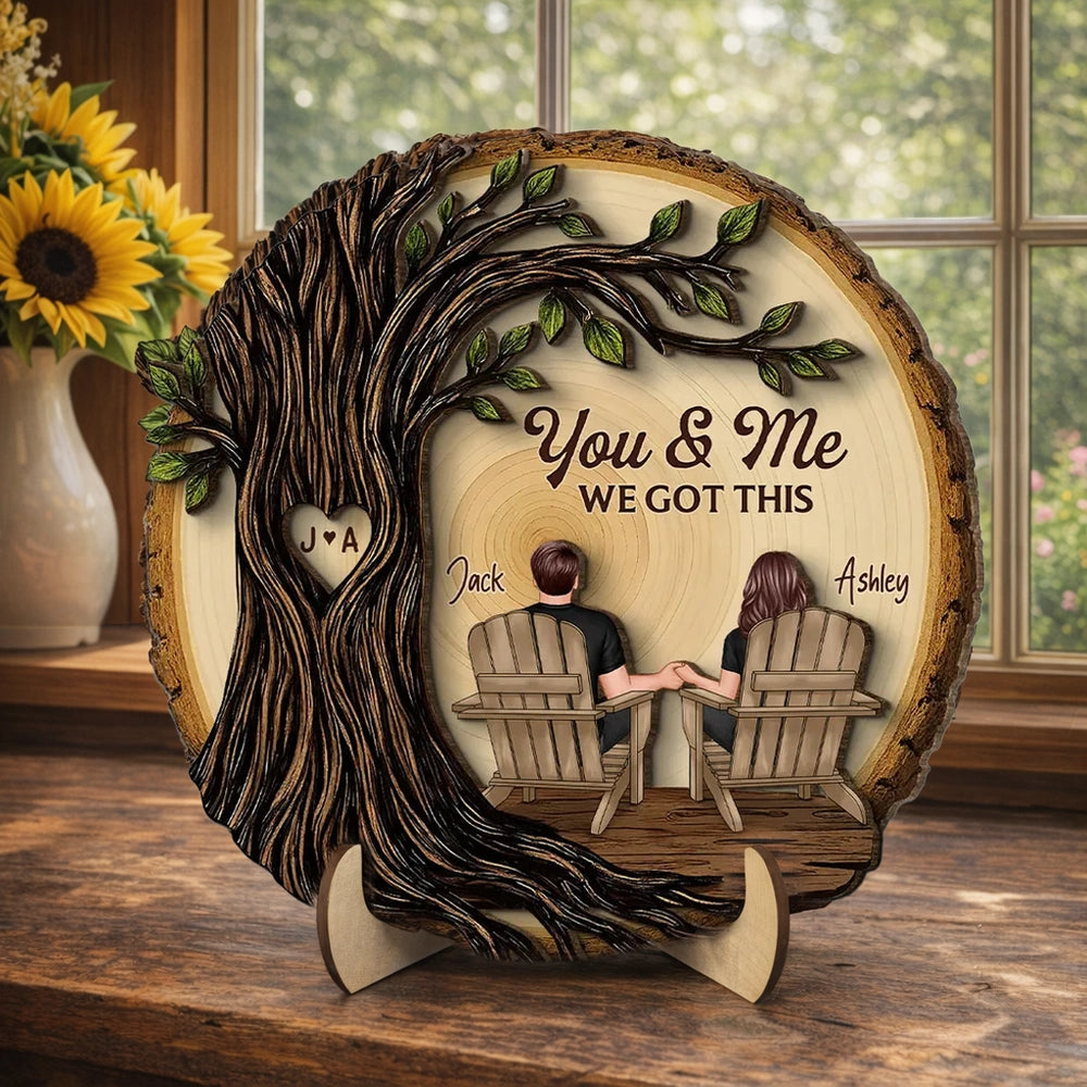 Personalized 2-Layer Wooden Plaque Couple Holding Hands Under Tree, You & Me We Got This, Unique Romantic Gift