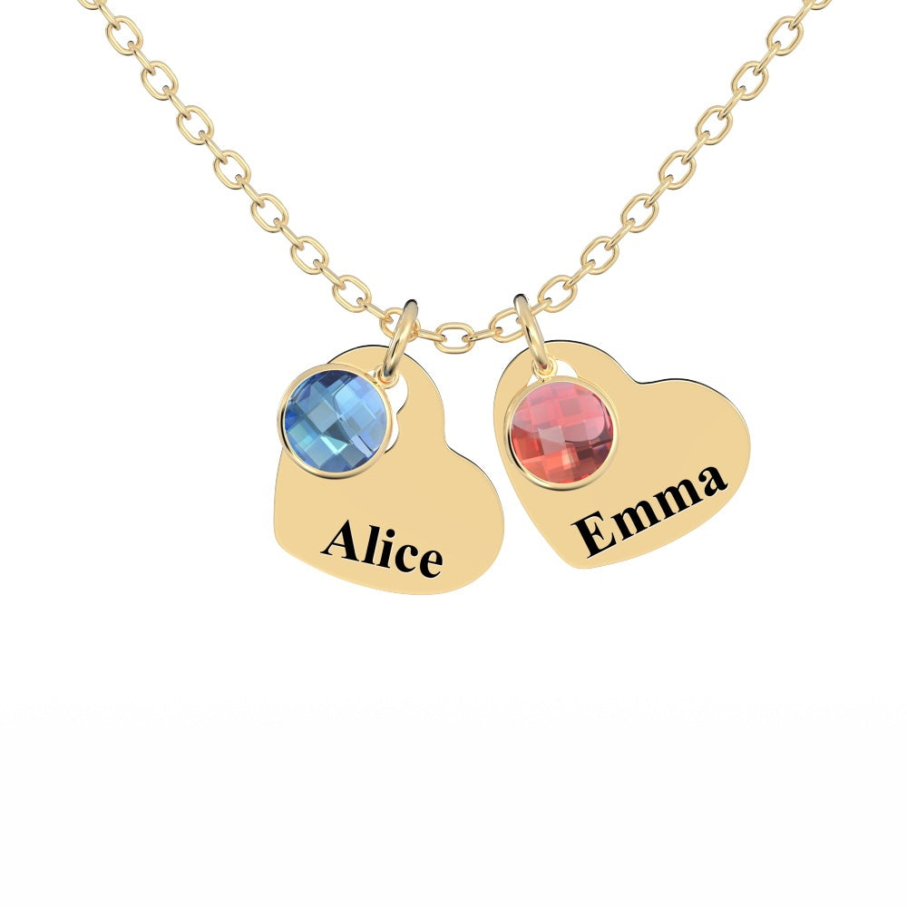 All Members - Personalized Family Heart Pendant Necklace with Birthstones
