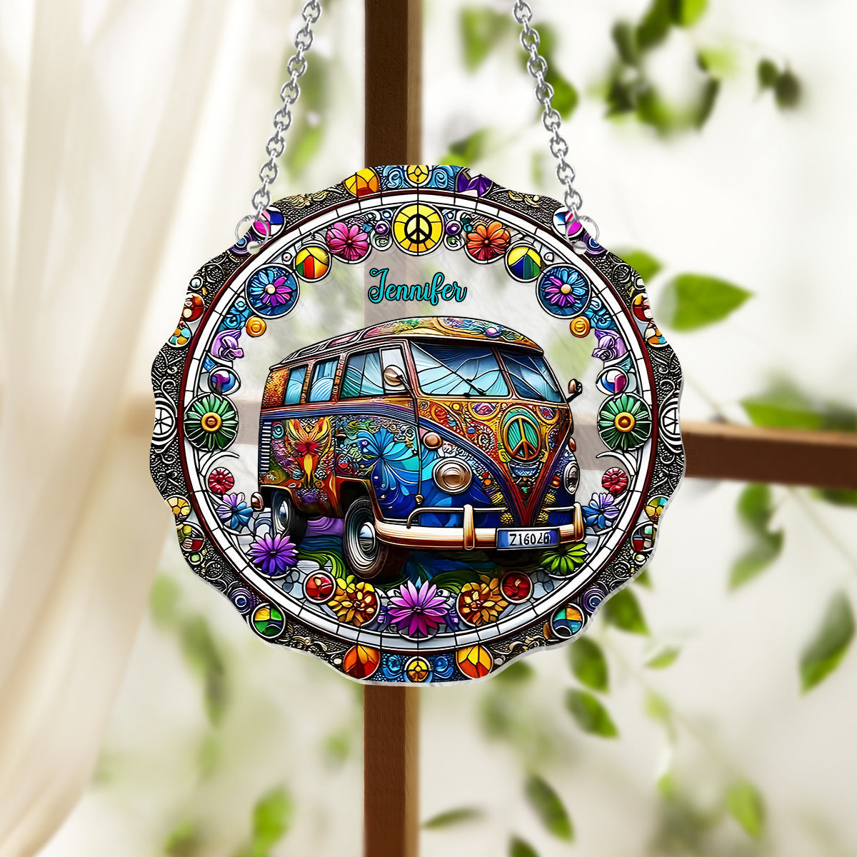 Cool Caravan - Personalized Hippie Window Hanging Suncatcher Ornament