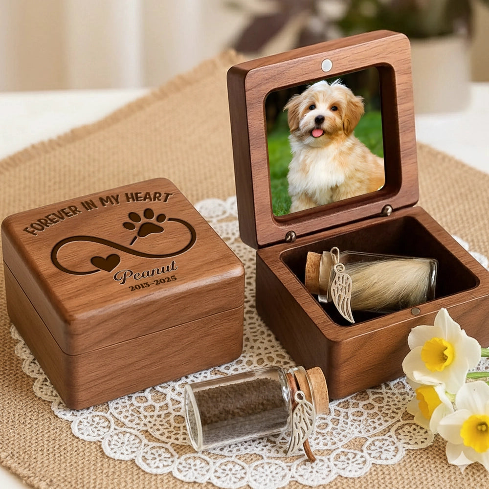Wooden Pet Memorial Box with Photo Display, Heartfelt Keepsake for Lasting Memories, Perfect Sympathy Gift for Pet Owners