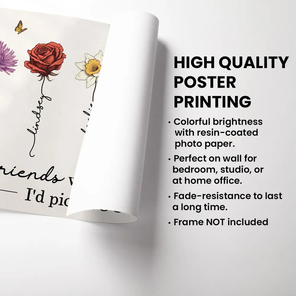 Personalized Poster Floral Friends Design High Clarity Beautiful and Practical Gift Choice