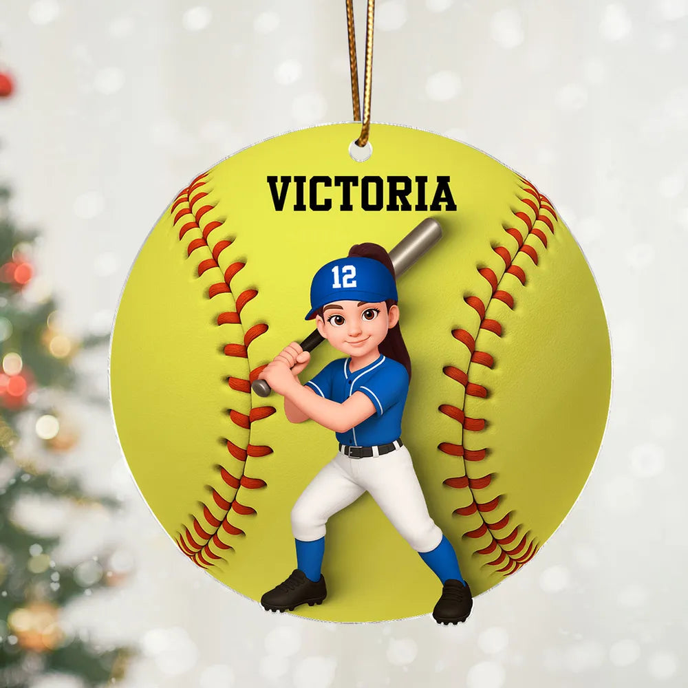 Baseball Softball Girl Boy 3D Effect - Personalized Acrylic Ornament