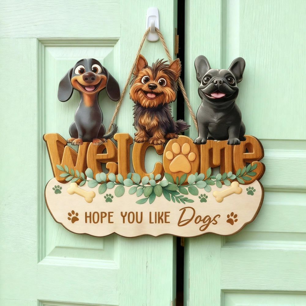 Hope You Like Dogs Wooden Sign, Personalized Dog Lover Decor With Paw Print And Greenery, Funny Unique Gift