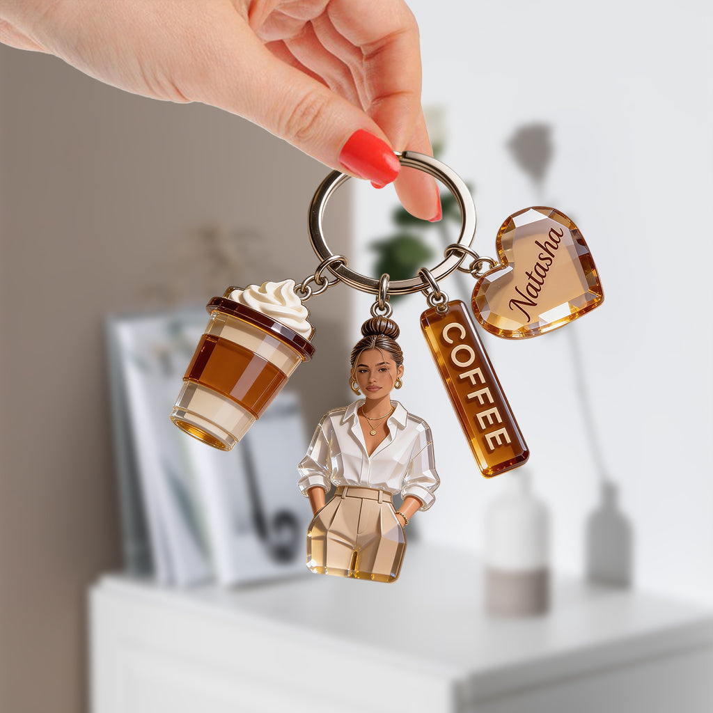 Custom Any Photo - Personalized Coffee Premium Keychain With Charms