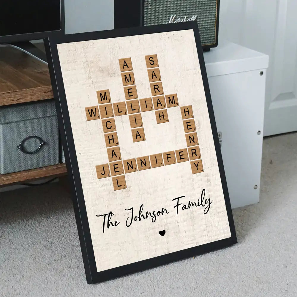 Custom Family Name Poster - Personalized Crossword Design Canvas
