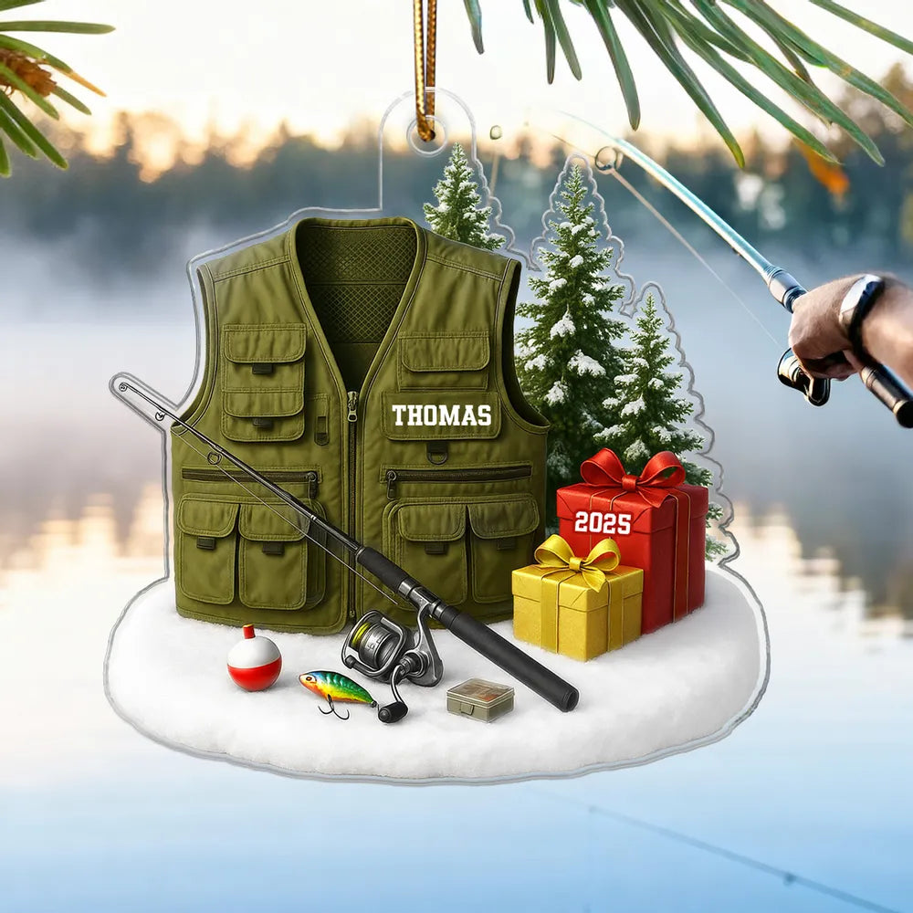 Custom Fishing Vest Ornament for Anglers Xmas Gift