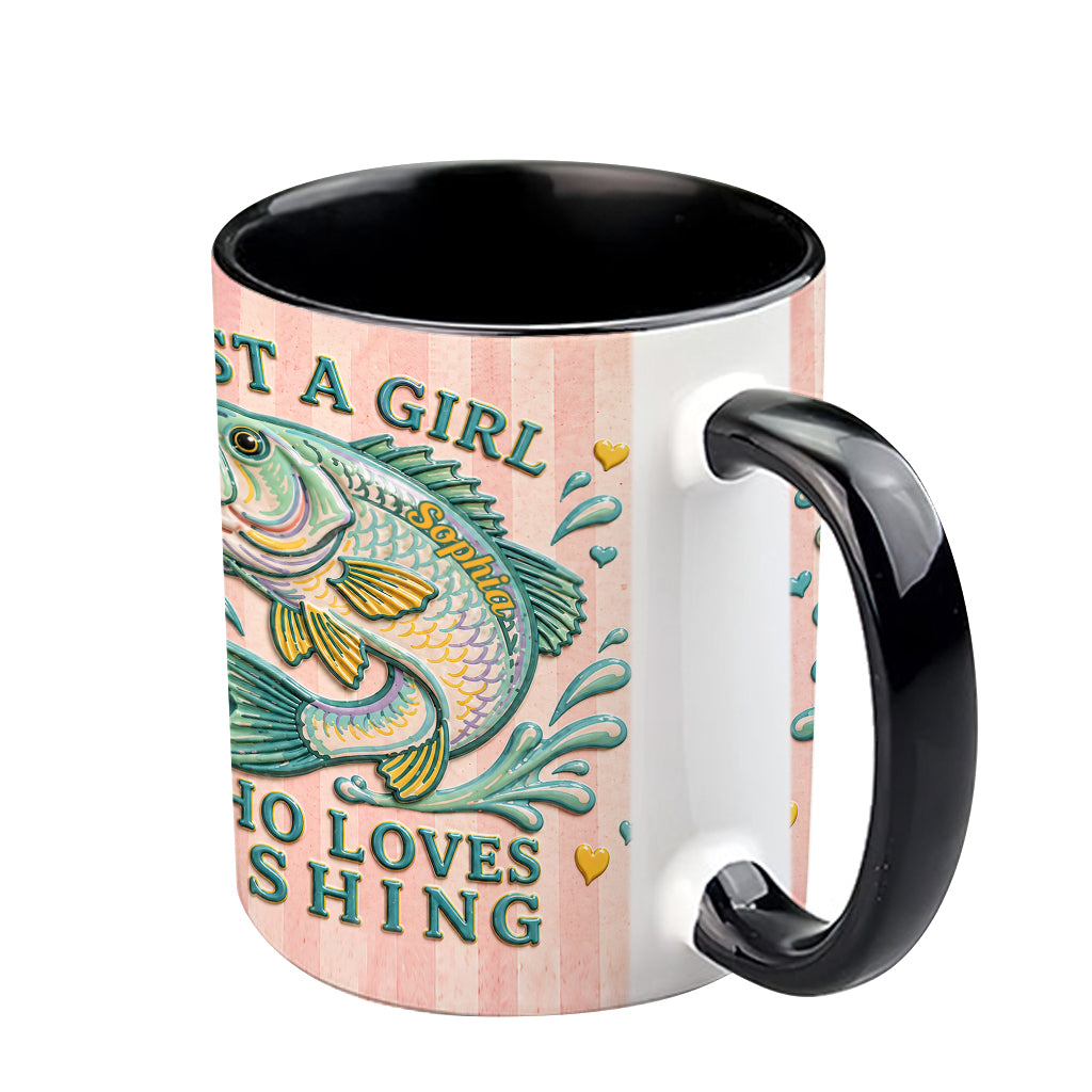 Just A Girl Who Loves Fishing - Personalized Fishing Accent Mug With Gift Box