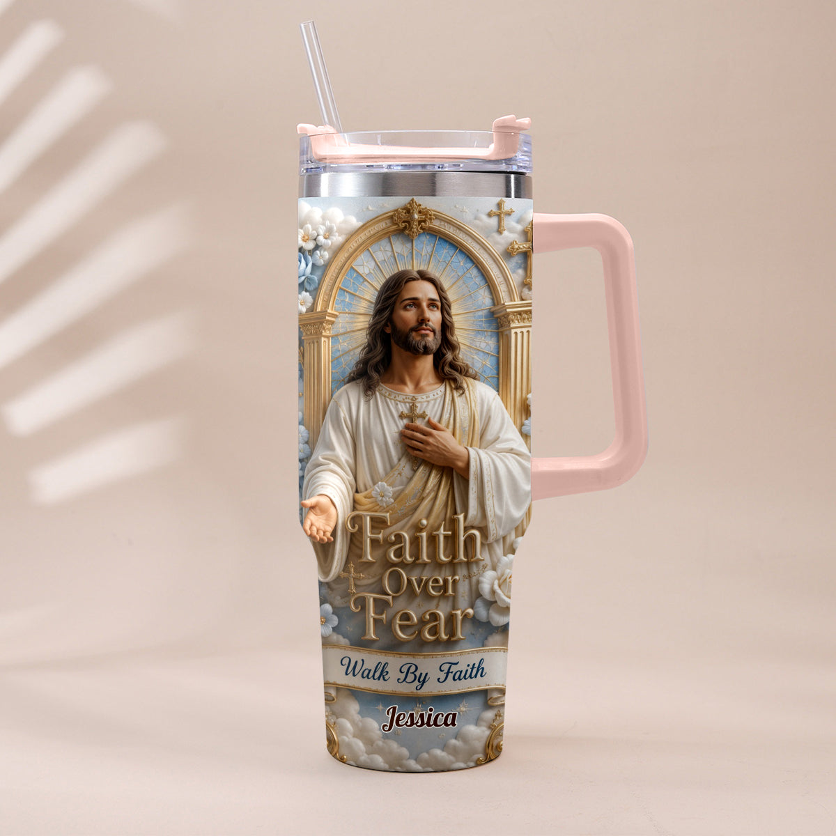 Faith Over Fear - Personalized Christian Tumbler With Plush Charm