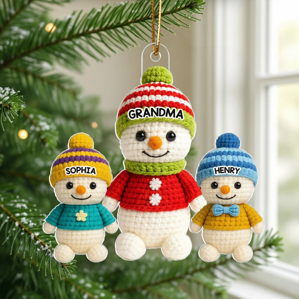 Acrylic Ornament with Snowman Family Design | Clear Printing & Premium Texture, Perfect Gift for Family & Christmas Tree Decoration