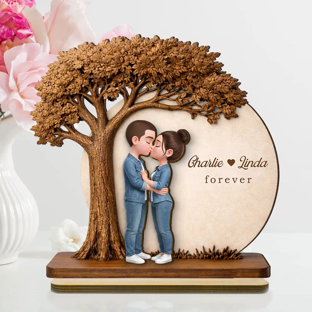 2-Layer Wooden Plaque Personalized Couple Love Tree Design Sweet Romantic Display for Bedroom or Living Room Unique Gift