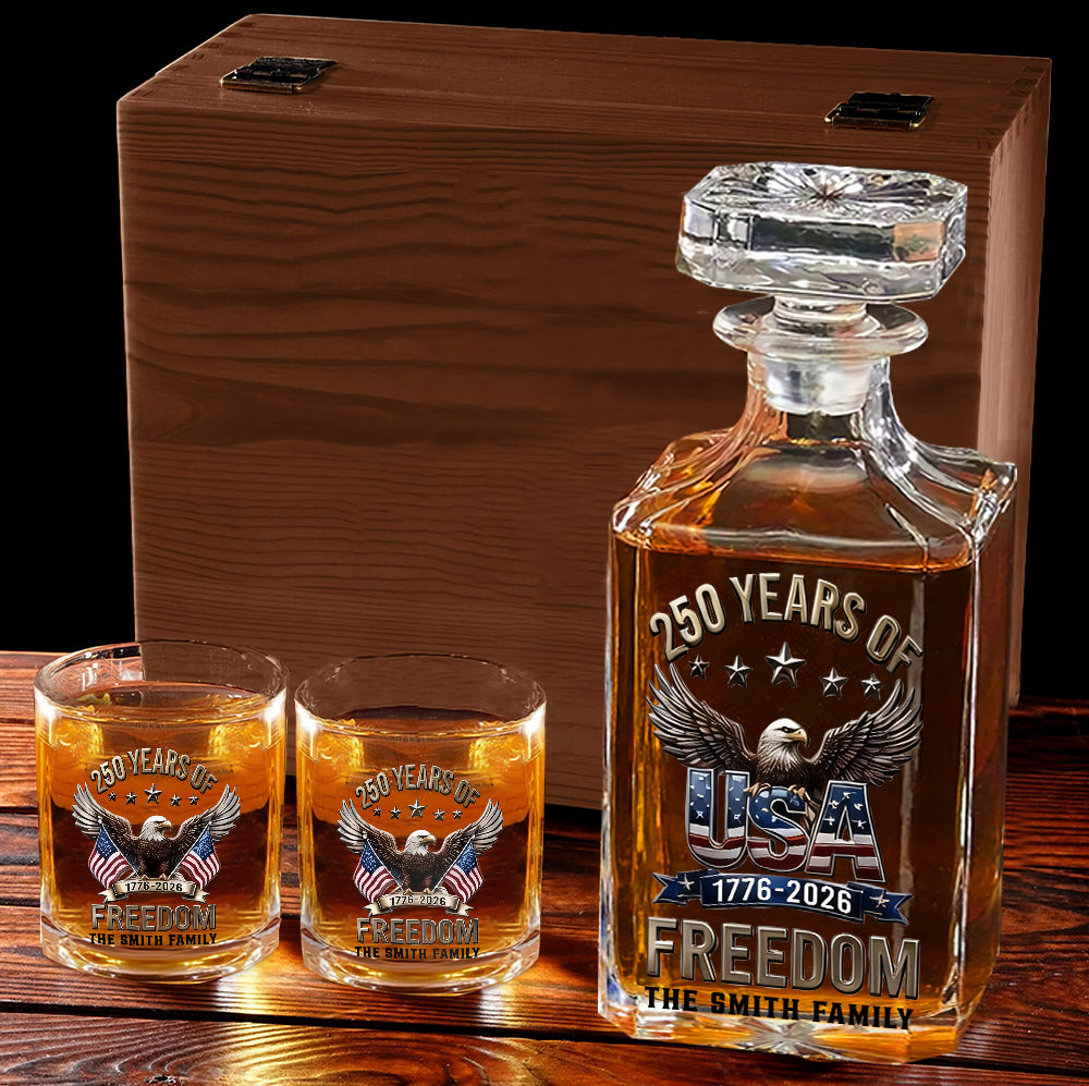 America 250th Anniversary Gifts For Family - Personalized Independence Day/ 4th of July Whiskey Decanter Set