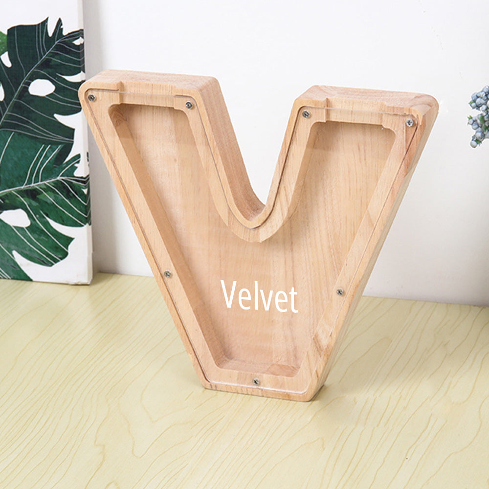 Custom Initial And Name - Personalized Letter And Name Light Wooden Piggy Bank