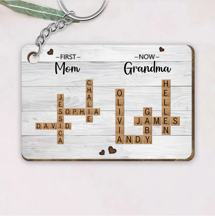First Mom Now Grandma Crossword Puzzle Art Personalized 2-Layer Wooden Ornament, Christmas Gift For Grandma, Gift For Mom