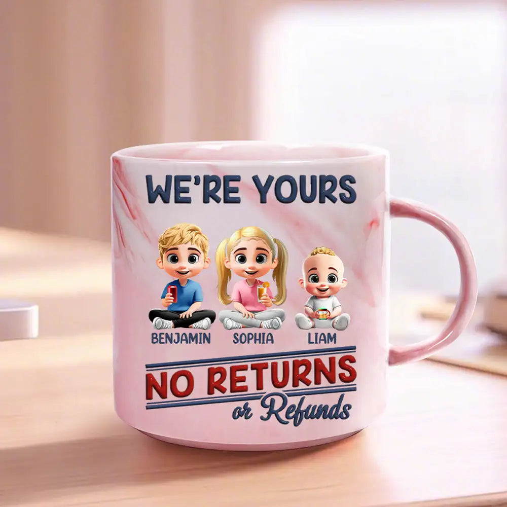 Funny Customizable Marble Mug – ‘No Returns or Refunds’ Family Gift for Parents