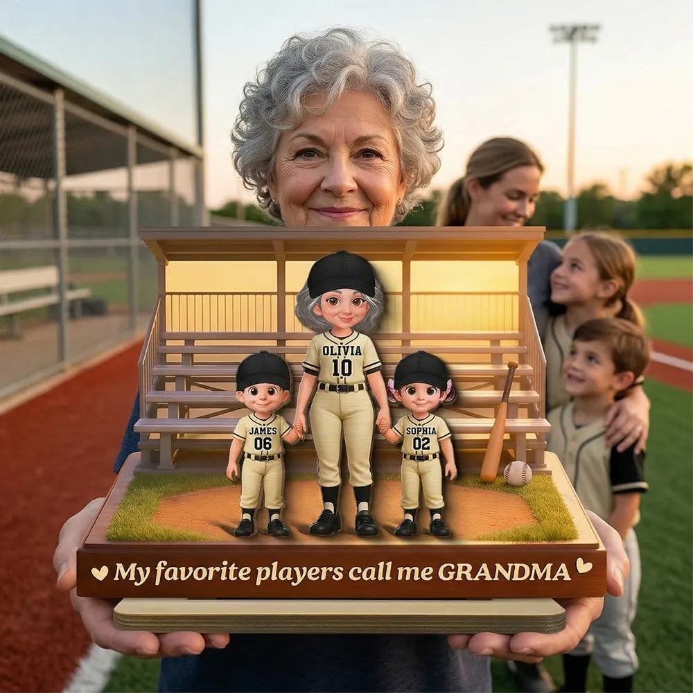 Personalized 2-Layer Wooden Plaque Baseball Bleachers Grandma With Grandkids Keepsake Decor, Unique Gift for Grandma