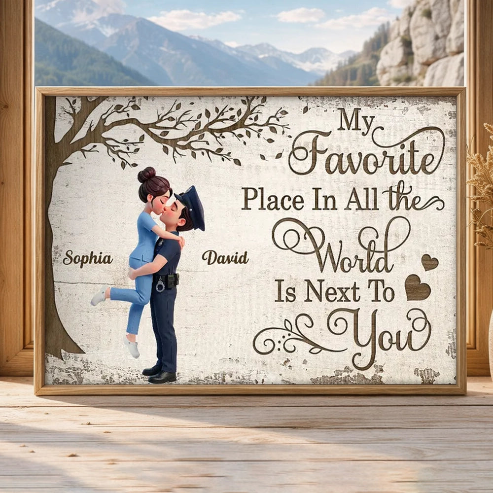 Personalized Couple Hugging Poster Wall Art Under Tree Romantic Home Decor - Unique Gift For Wife Or Husband