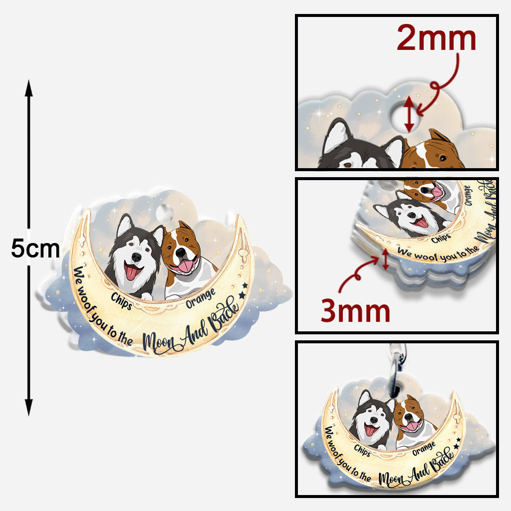I Woof You To The Moon And Back - Personalized Dog Keychain (Printed On Both Sides)
