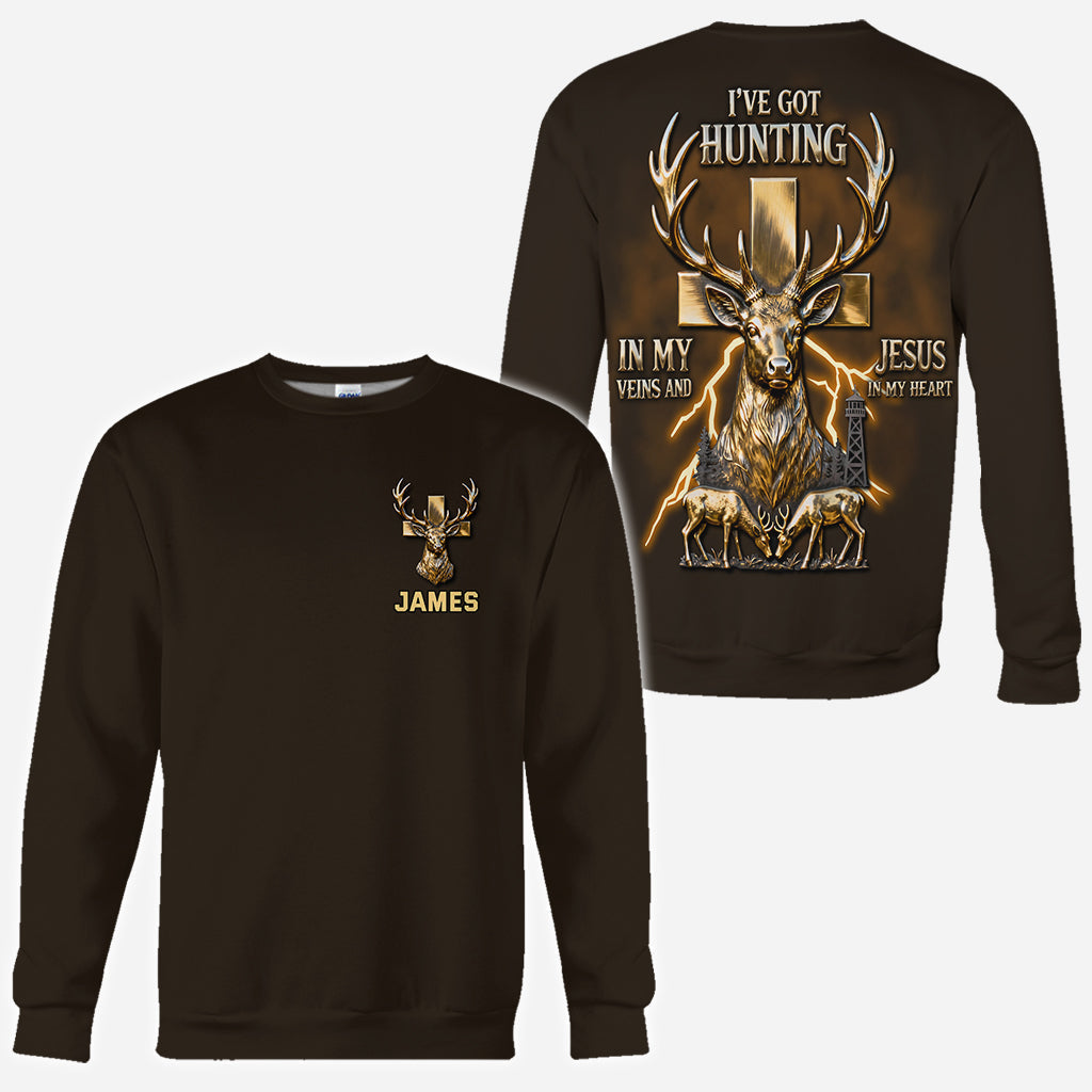 I've Got Hunting In My Veins And Jesus In My Heart - Personalized Hunting All Over Shirt