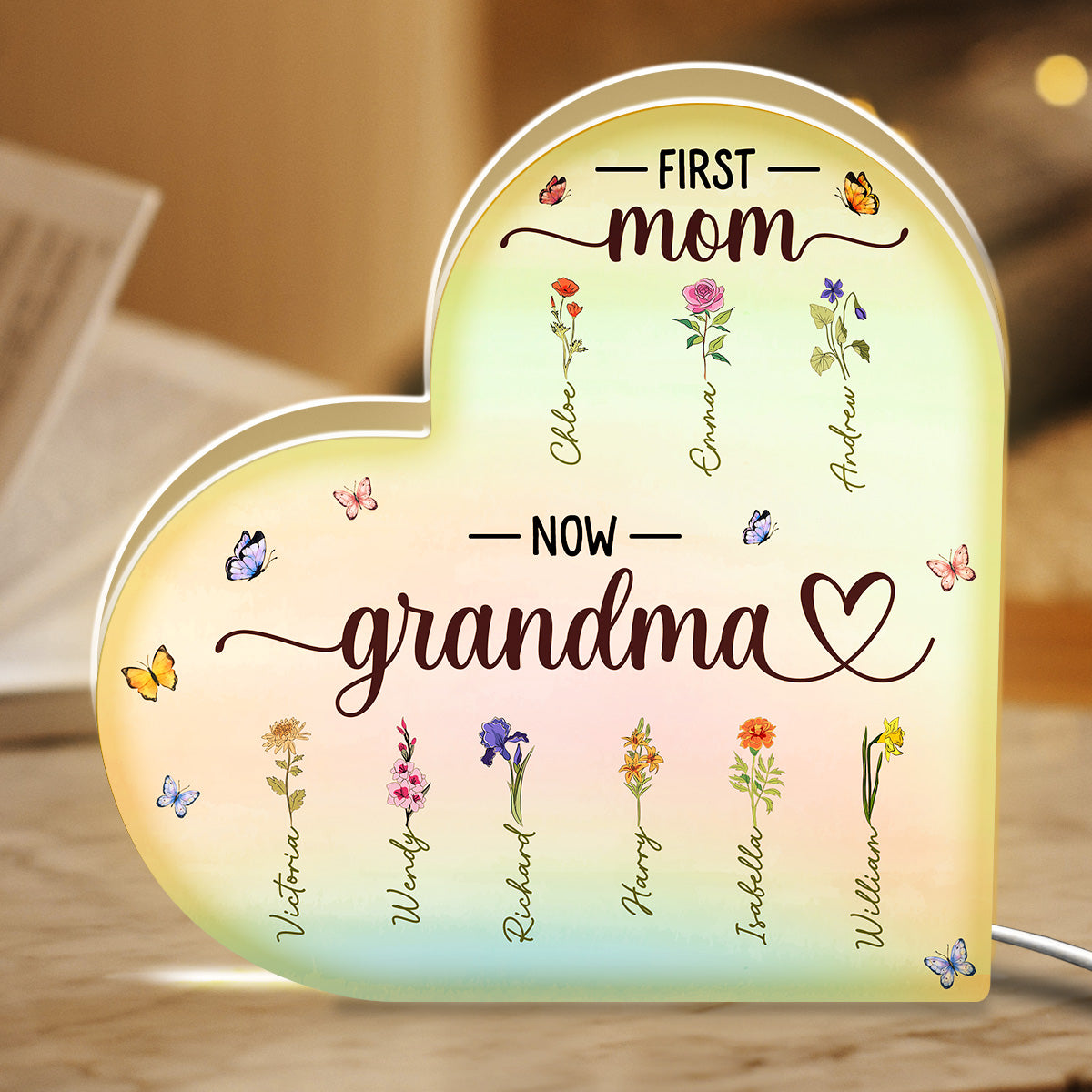 Acrylic Light Box Heart-Shaped, Custom Design, Bedroom Lamp, Warm Glow, Unique Gift for Mom & Grandma