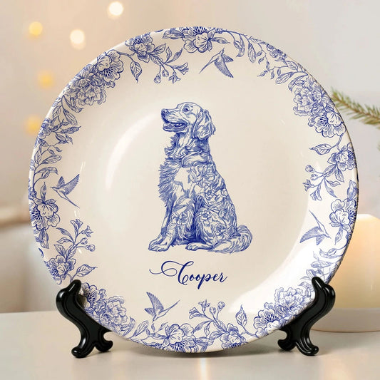 Custom Dog Lover Bone China Plaque in Toile de Jouy Style – Collectible Pet Wall Decor & Thoughtful Holiday or Anniversary Gift