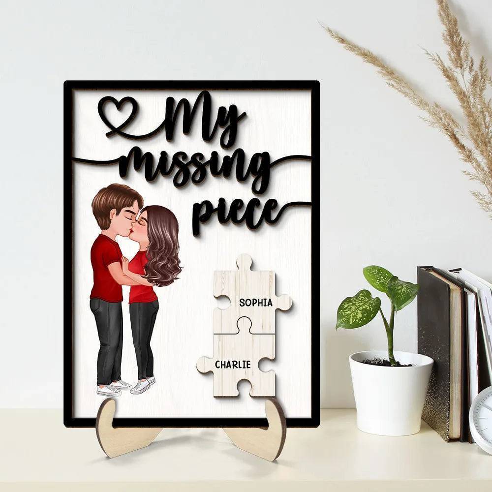 Personalized 2-Layer Wooden Plaque My Missing Piece Kissing Couple Puzzle Art, Romantic Home Decor, Unique Gift for Couples