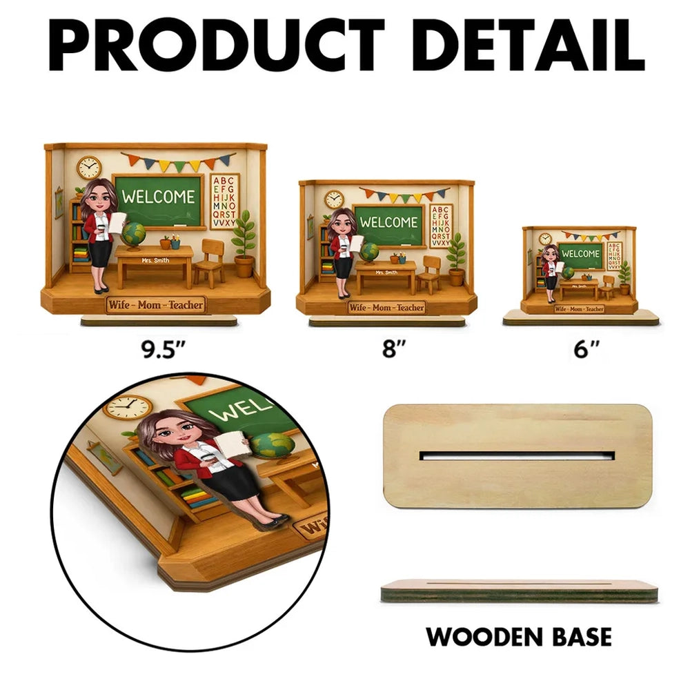 Personalized 2-Layer Wooden Plaque, Classroom Welcome Teacher Scene, Unique Gift for Teacher Mom with Heartfelt Vibe
