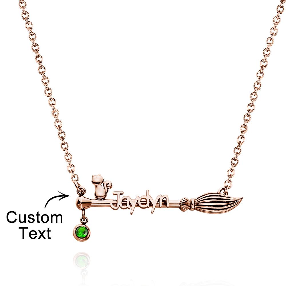 Bloom Cat Name - Personalized Broom Cat Birthstone Name Necklace