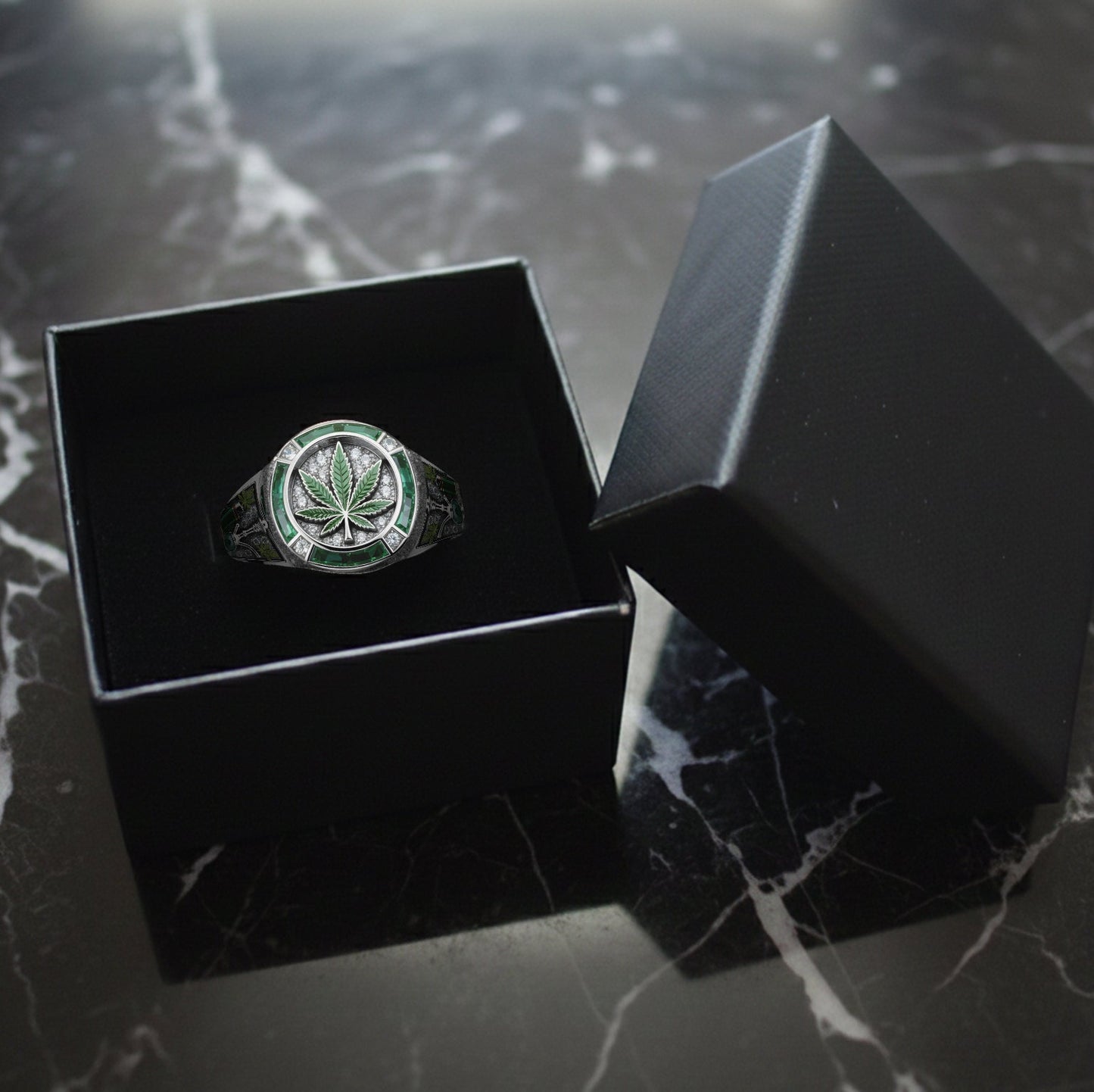 Green Magic Leaf - Personalized Weed Signet Ring