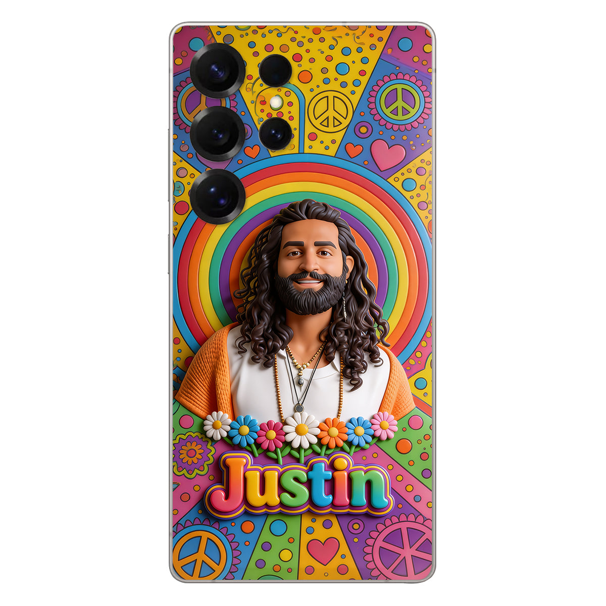 Hippie Theme, Custom From Any Image - Personalized Hippie 3D Embossed Leather Phone Case
