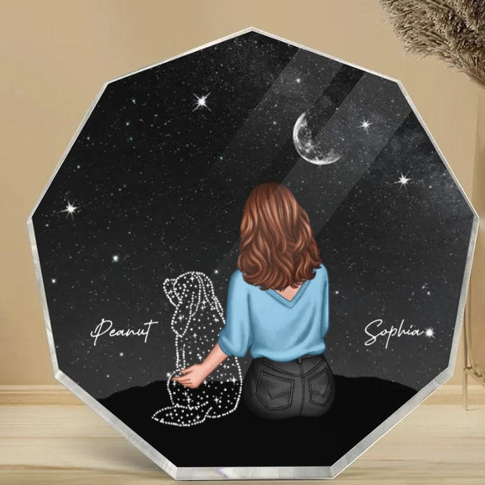 Personalized Ornament, Plaque, Keychain, Pillow, Sign, Lamp - Custom Memorial Gift for Pet Lovers - Starry Night with Dog and Owner