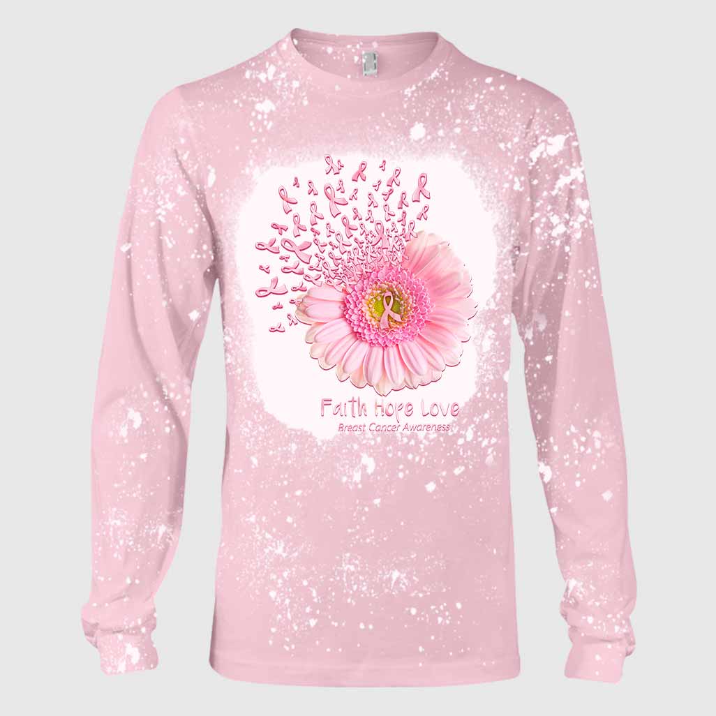 Faith Hope Love - Breast Cancer Awareness Handmade Bleached Shirts