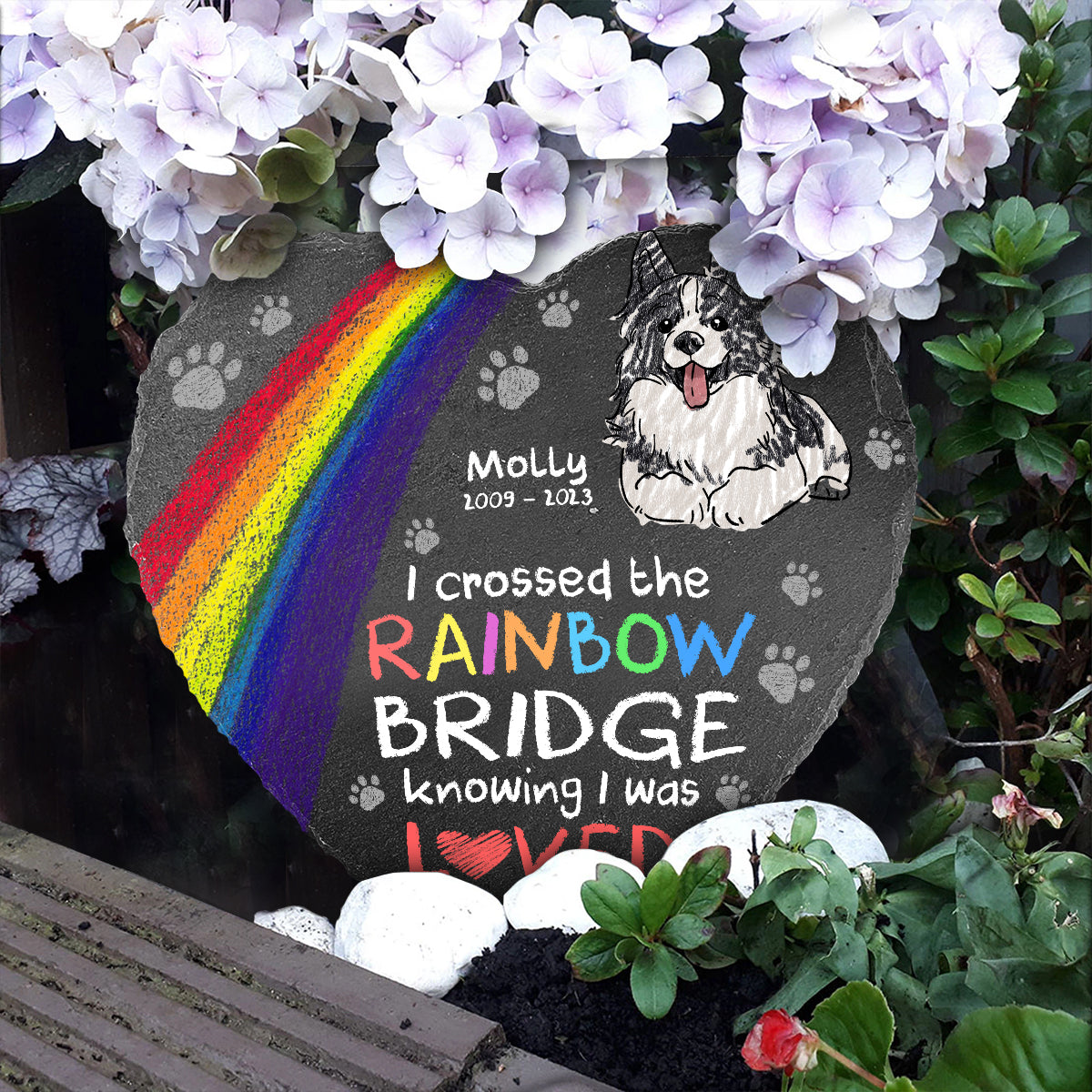 I Crossed The Rainbow - Dog gift for who lose dog, who lose cat - Personalized Heart Shaped Stone