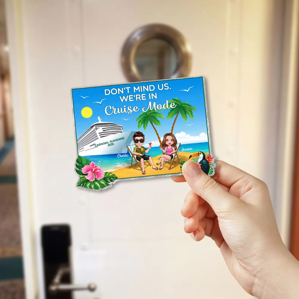 Personalized Cruise Partners For Life Acrylic Magnet, Beach Chair Couple by Cruise Ship, Unique Cruise Door Gift