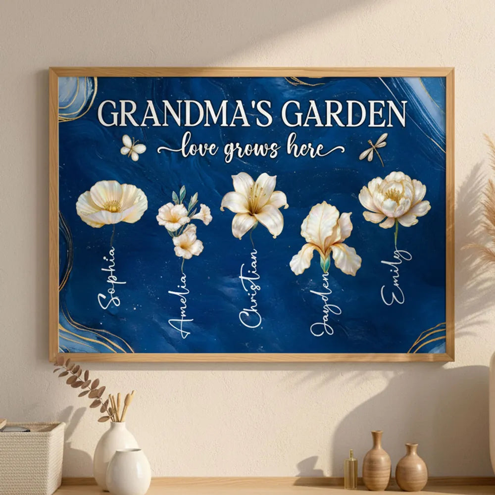 Grandma's Garden Poster - Birth Month Flowers Custom Wall Art for Mother's Day or Birthday, a unique gift for Grandma