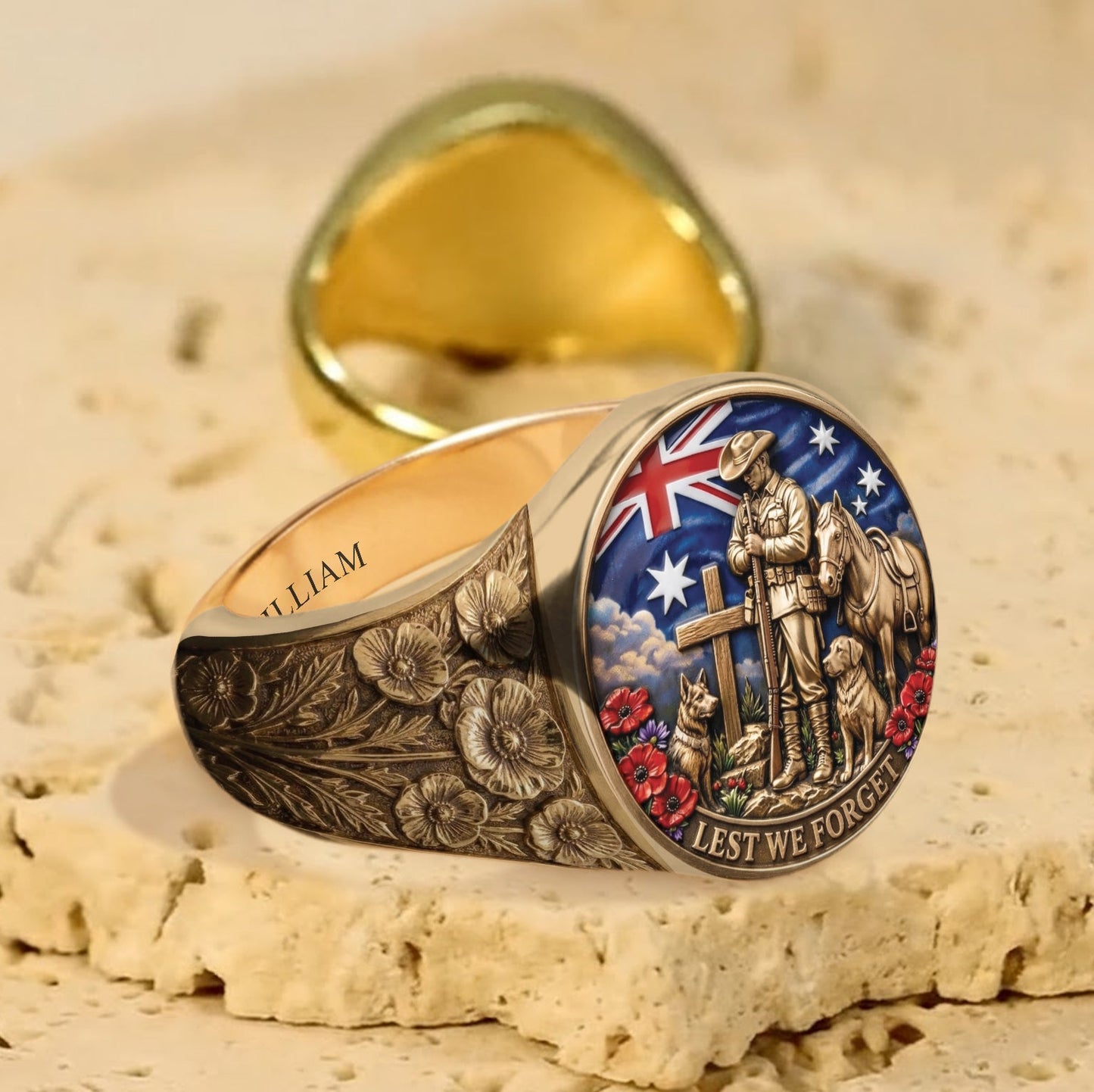 Lest We Forget, Anzac Day - Personalized Veteran Signet Ring