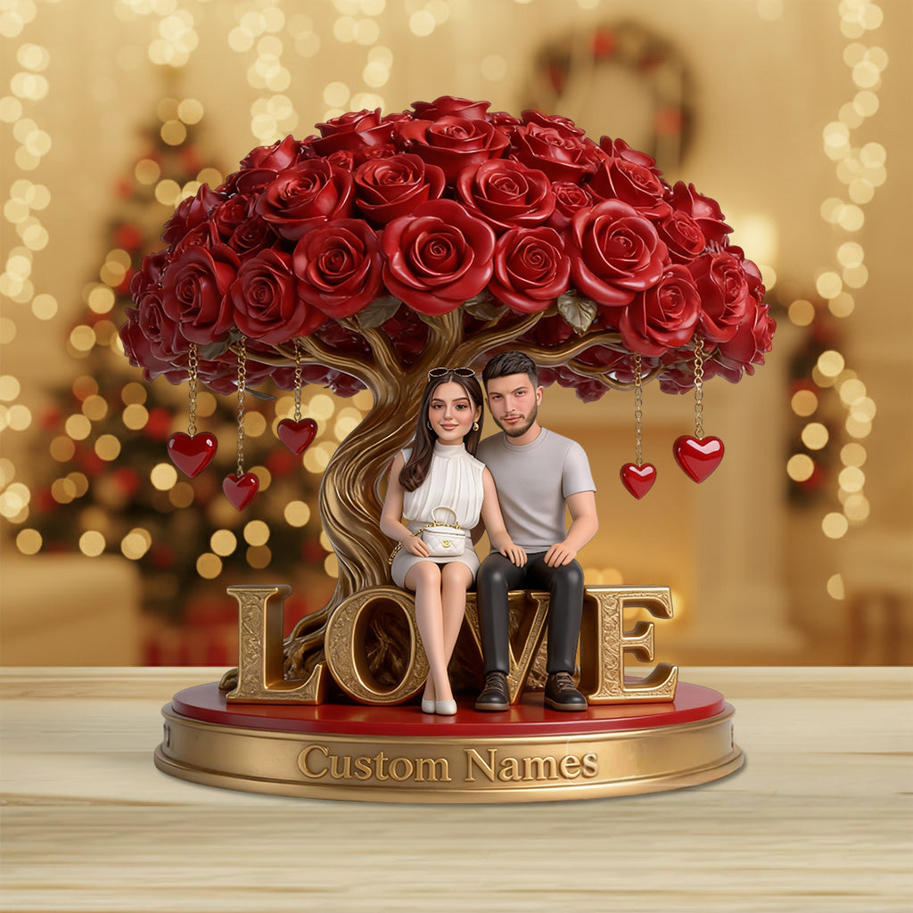 Custom Senior Latin Couple Figurine Statue, Engraved Anniversary Gift, Personalized Red Rose Tree Sculpture Romantic Home Decor