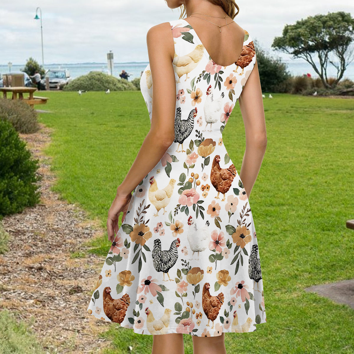 Floral Chicken - Personalized Chicken Sleeveless Dress