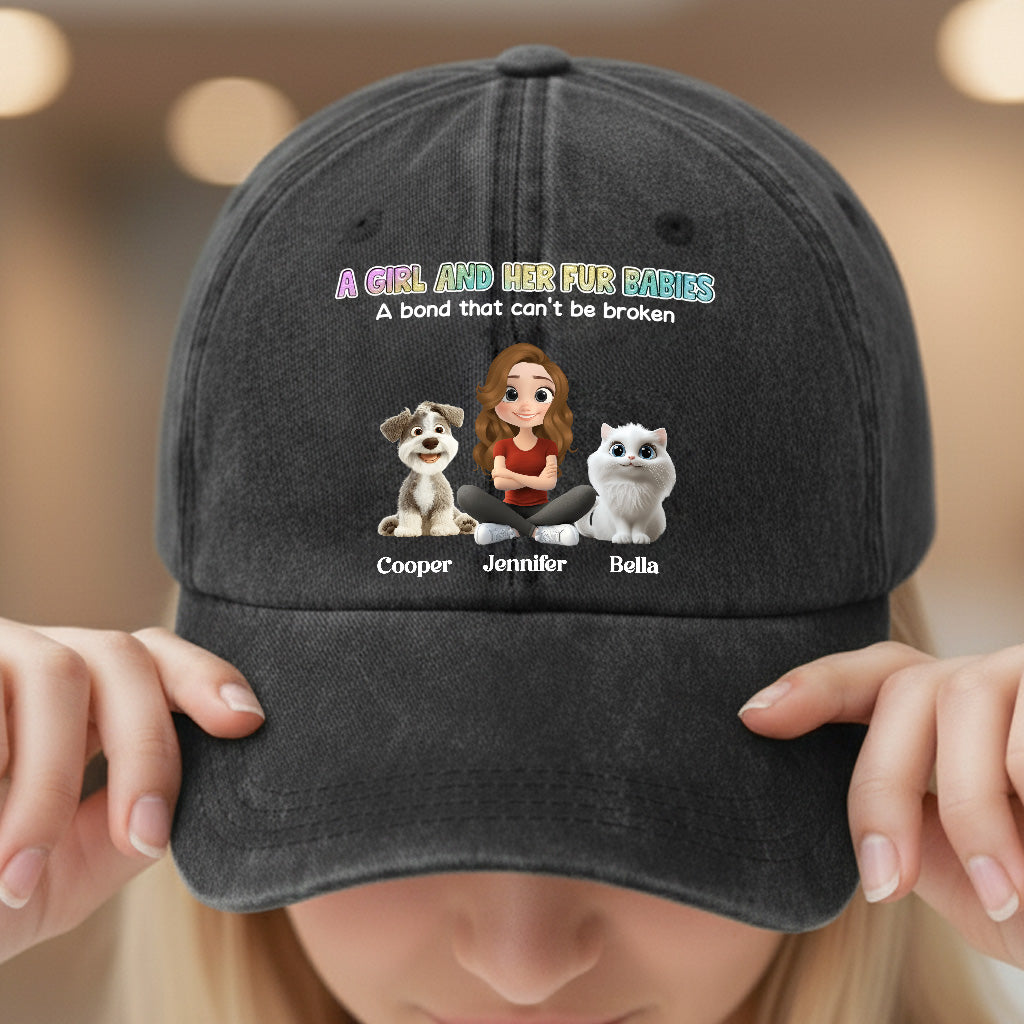 Denim Baseball Cap, Vintage Washed, Custom Pet Graphic, Casual Sun Shield, Unique Gift for Dog & Cat Moms