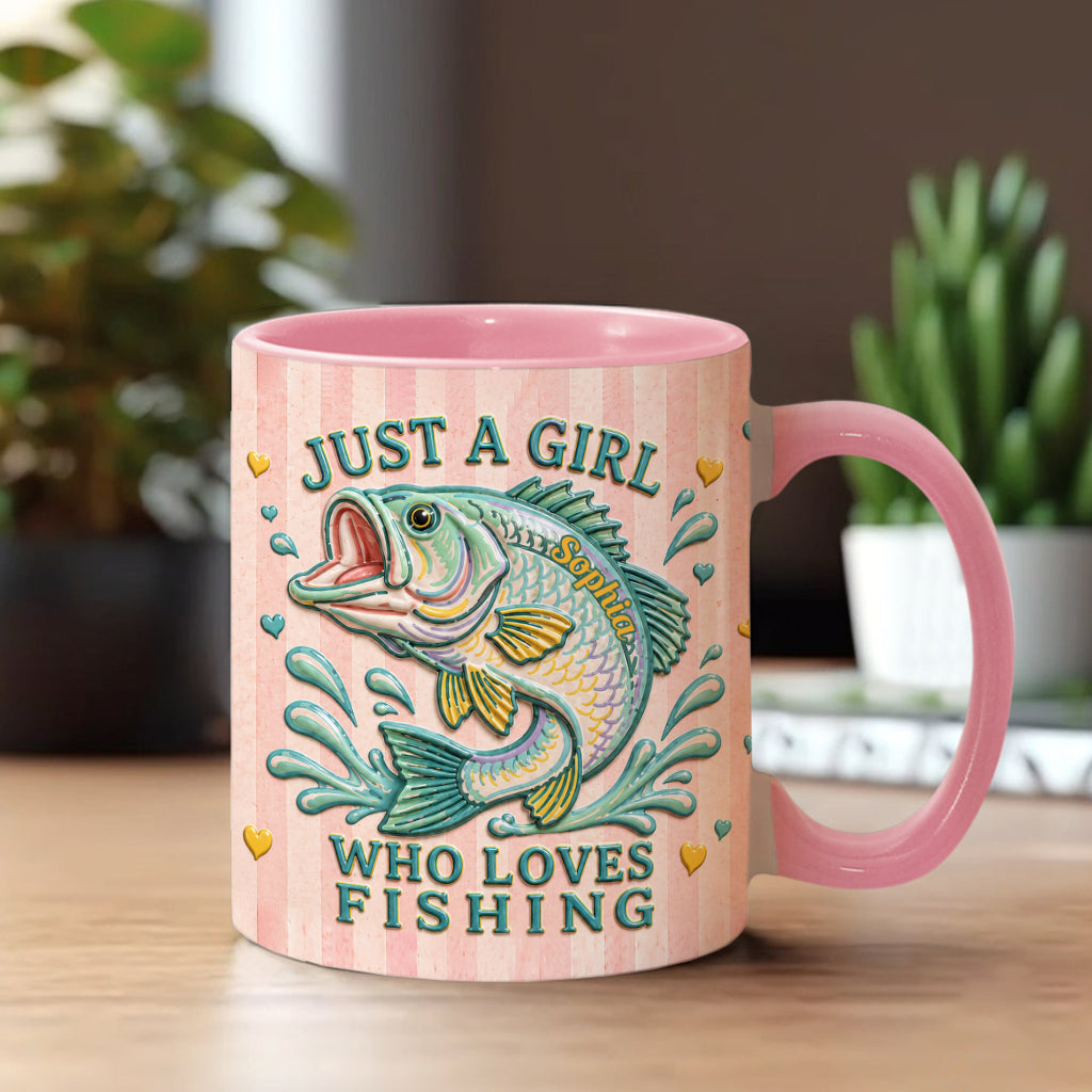Just A Girl Who Loves Fishing - Personalized Fishing Accent Mug With Gift Box