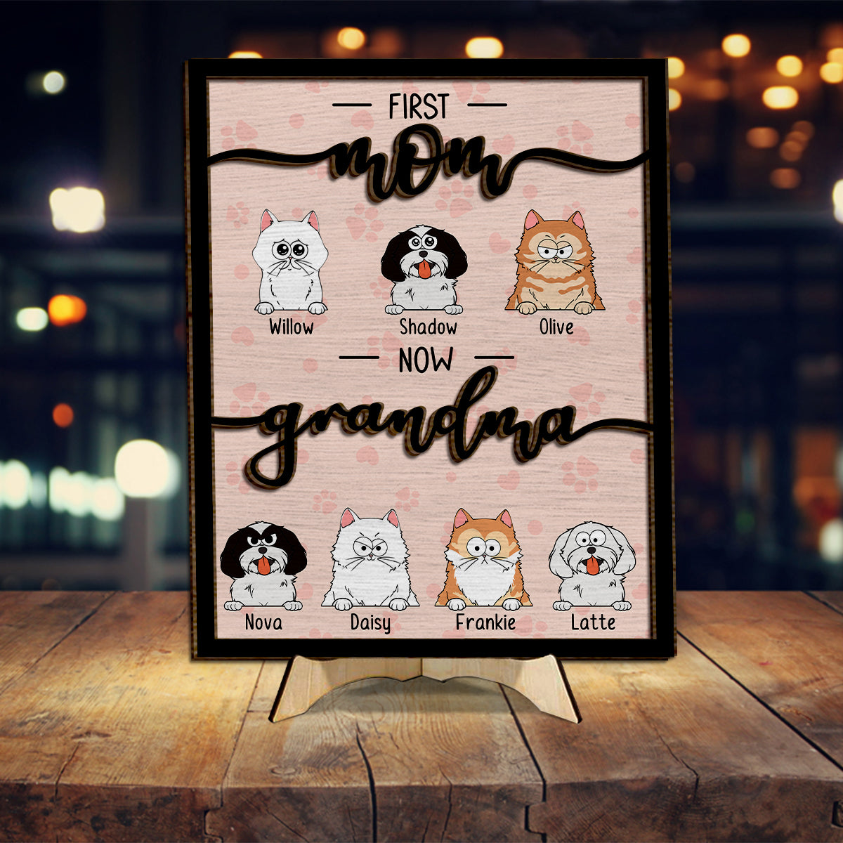 First Mom Now Grandma Cat Dog Pet Lover - Personalized Dog 2 Layered Wood Sign / Wood Plaque