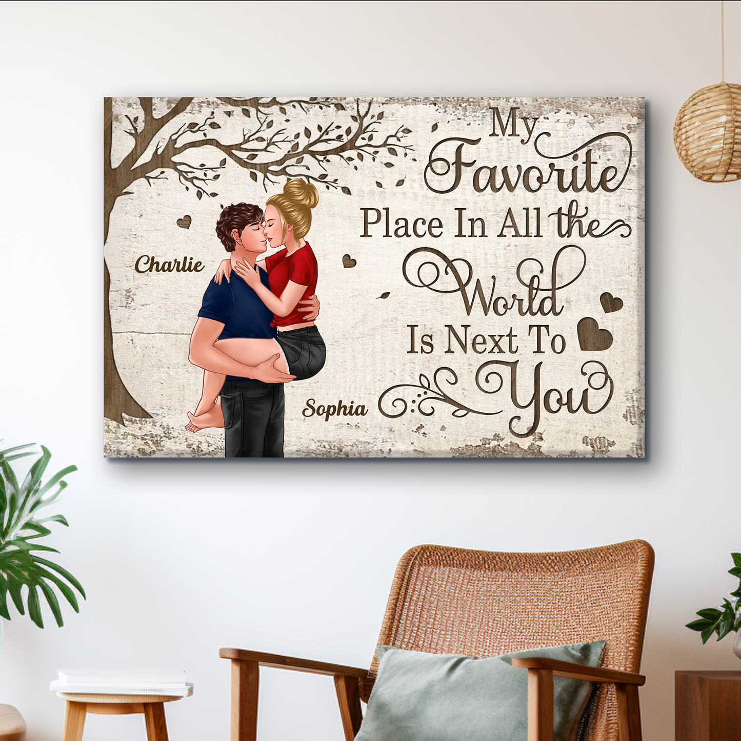 Personalized "Favorite Place In All The World" Couple Kissing Canvas/Poster - A Perfect Valentine's Day Gift for Couples