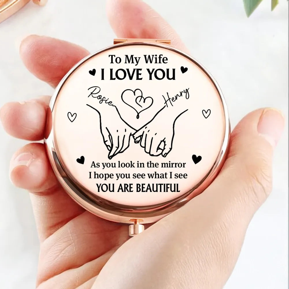 To My Wife I Love You Metal Compact Mirror, Personalized Romantic Keepsake, Pocket Mirror She'll Carry Daily, Unique Gift