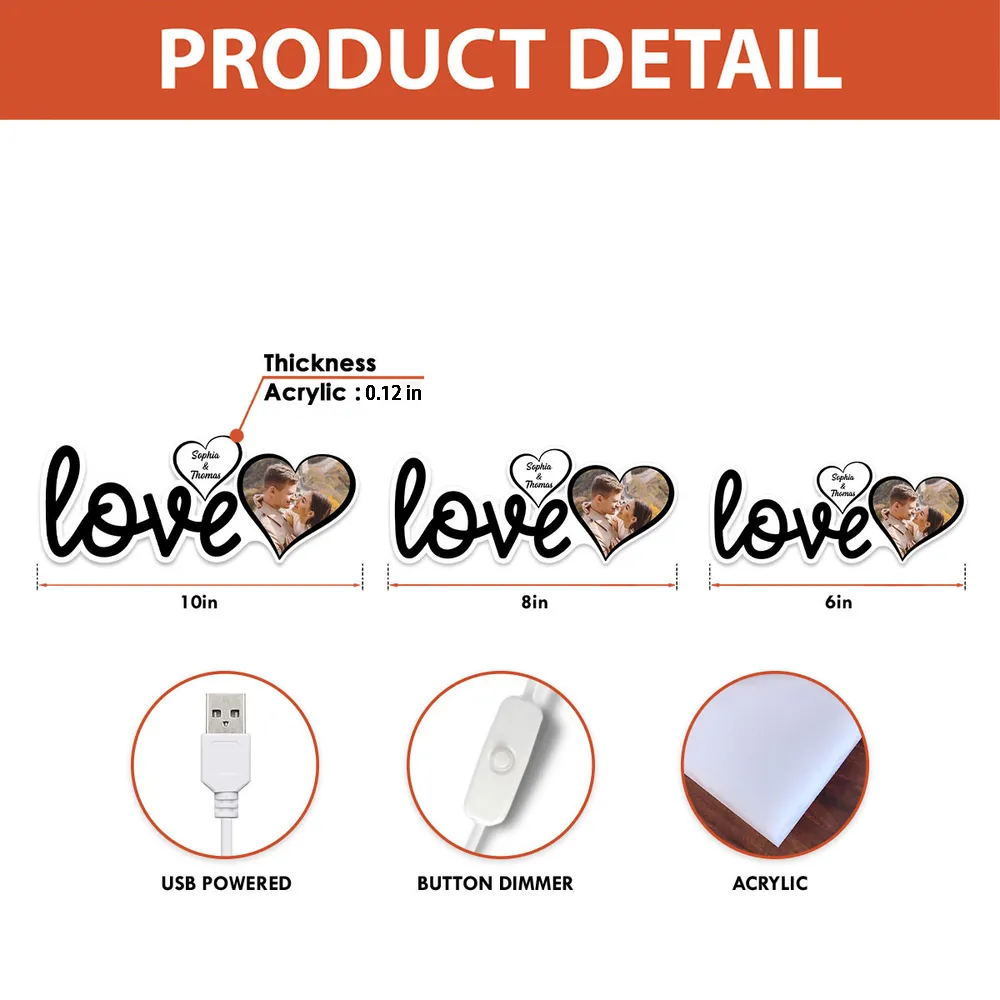 Personalized Love Acrylic Light Box With Custom Photo, Cozy Bedroom Glow, Unique Romantic Gift for Couple