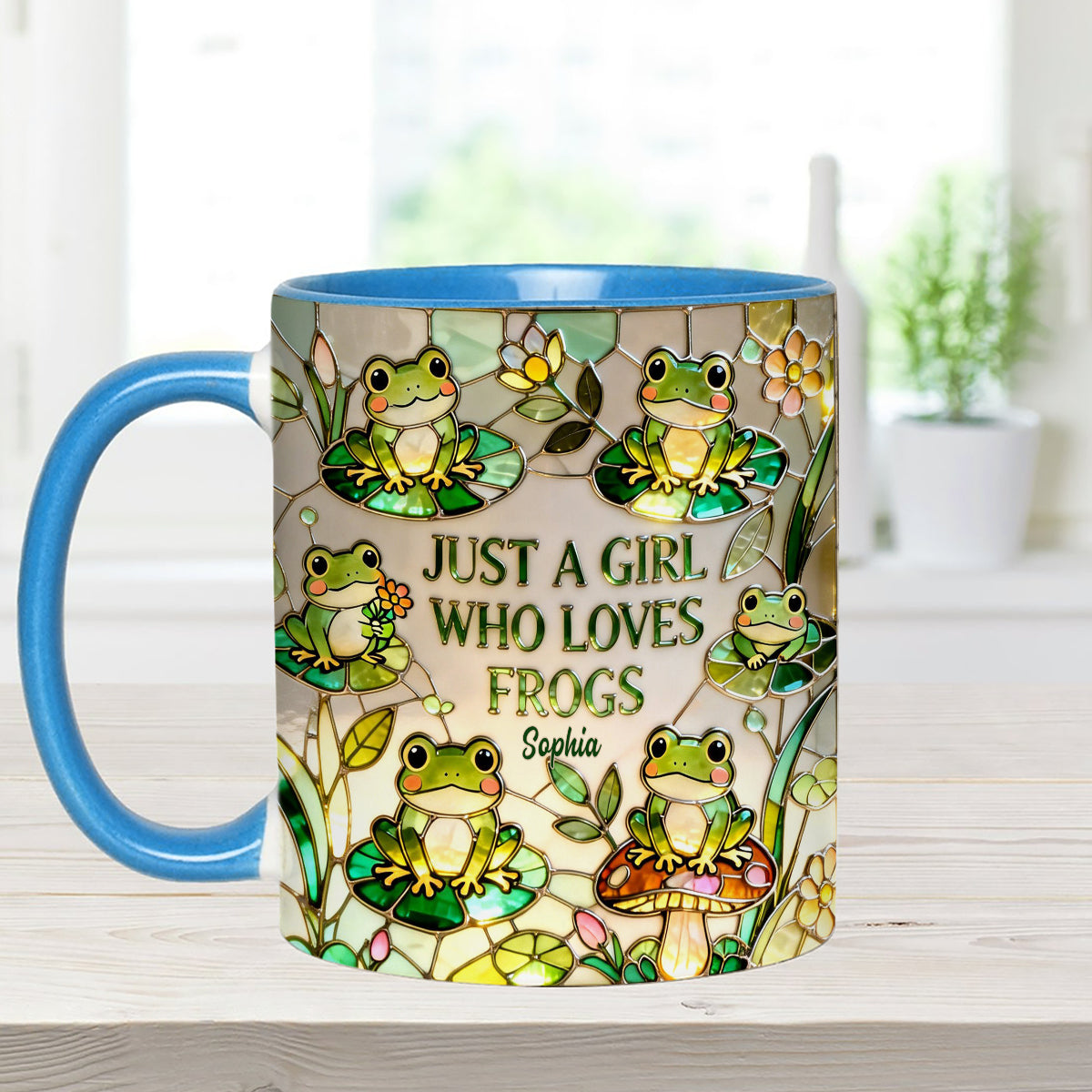 Just A Girl Who Loves Frogs - Personalized Frog Set Accent Mug with Acrylic Stirrers