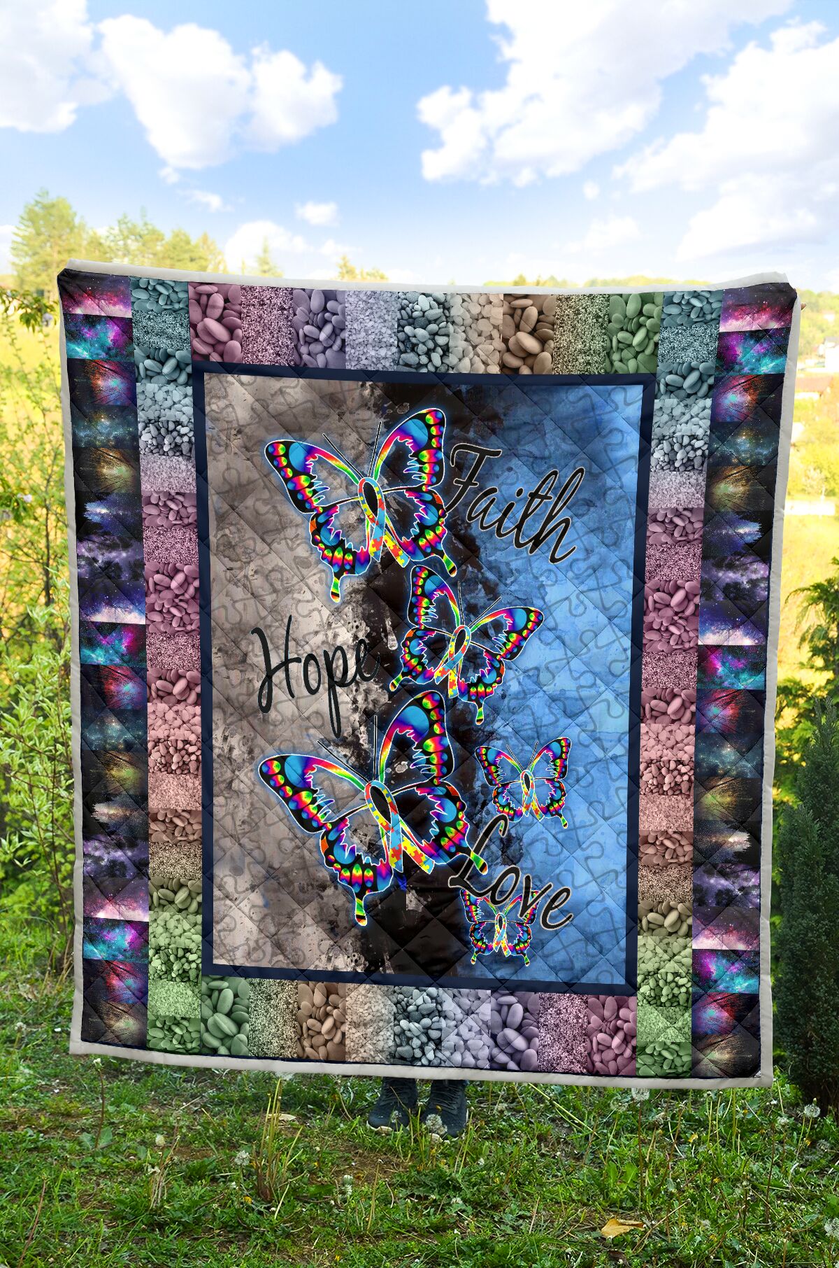 Faith Hope Love Autism Awareness Quilt 0622