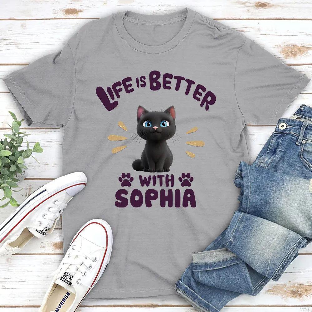 Life Is Better with Cats – Personalized Classic Tee with Custom Cat Names, Perfect Gift for Cat or Dog Lovers
