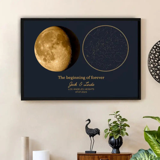 Custom Star Map and Moon Poster – Romantic Gift for Couples with Names, Date & Location