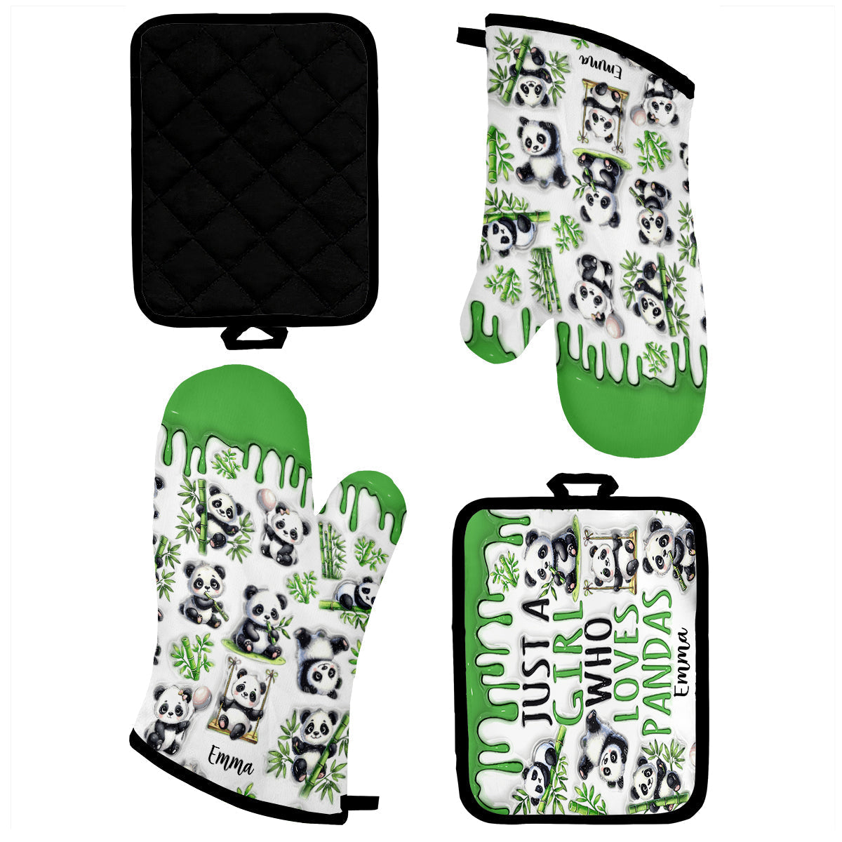 Just A Girl Who Loves Pandas - Personalized Oven Mitts & Pot Holder Set