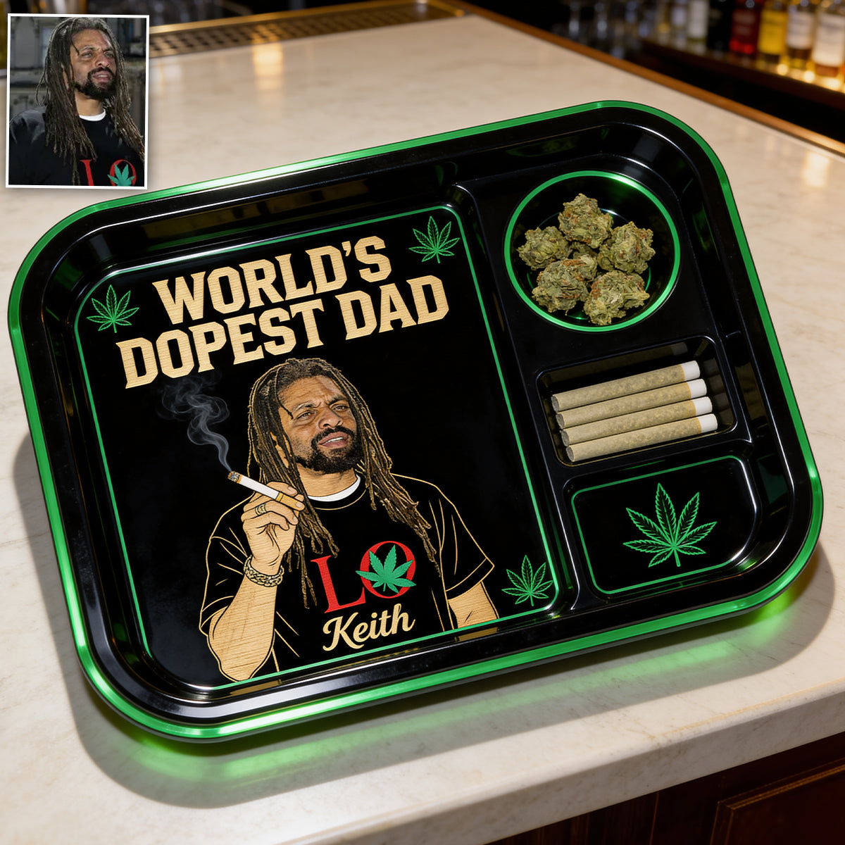 Custom Rolling Tray From Any Photo, Gift For World's Dopest Dad - Personalized Weed Catch-All Tray
