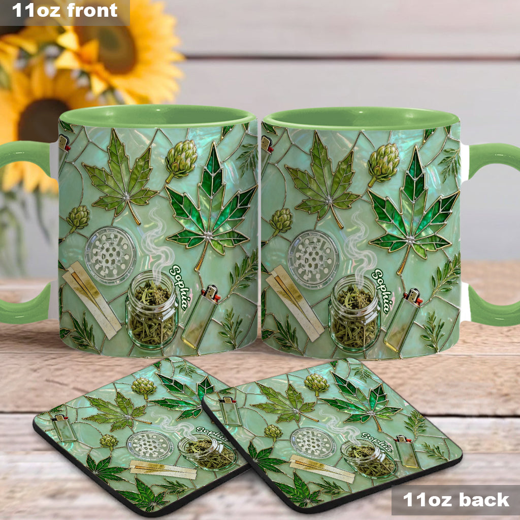 Green Magic Leaf - Personalized Weed Accent Mug & Coaster